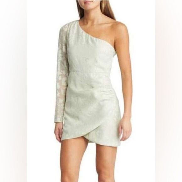 Lulus Emogene Green Burnout Floral Print One-Shoulder Mini Dress - Picture 10 of 10